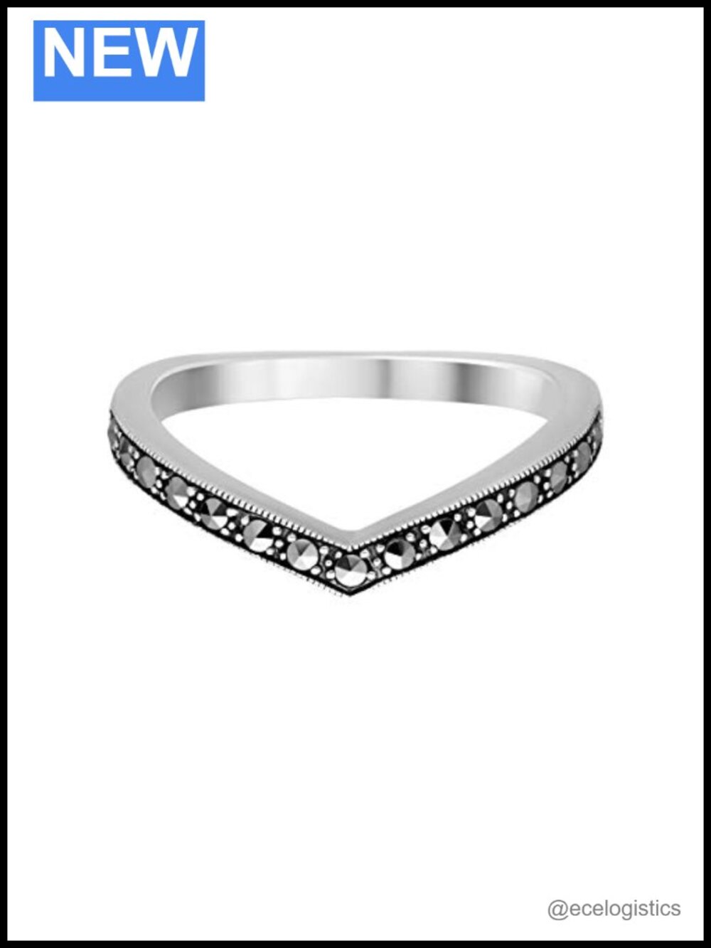925 Sterling Silver Marcasite V Ring